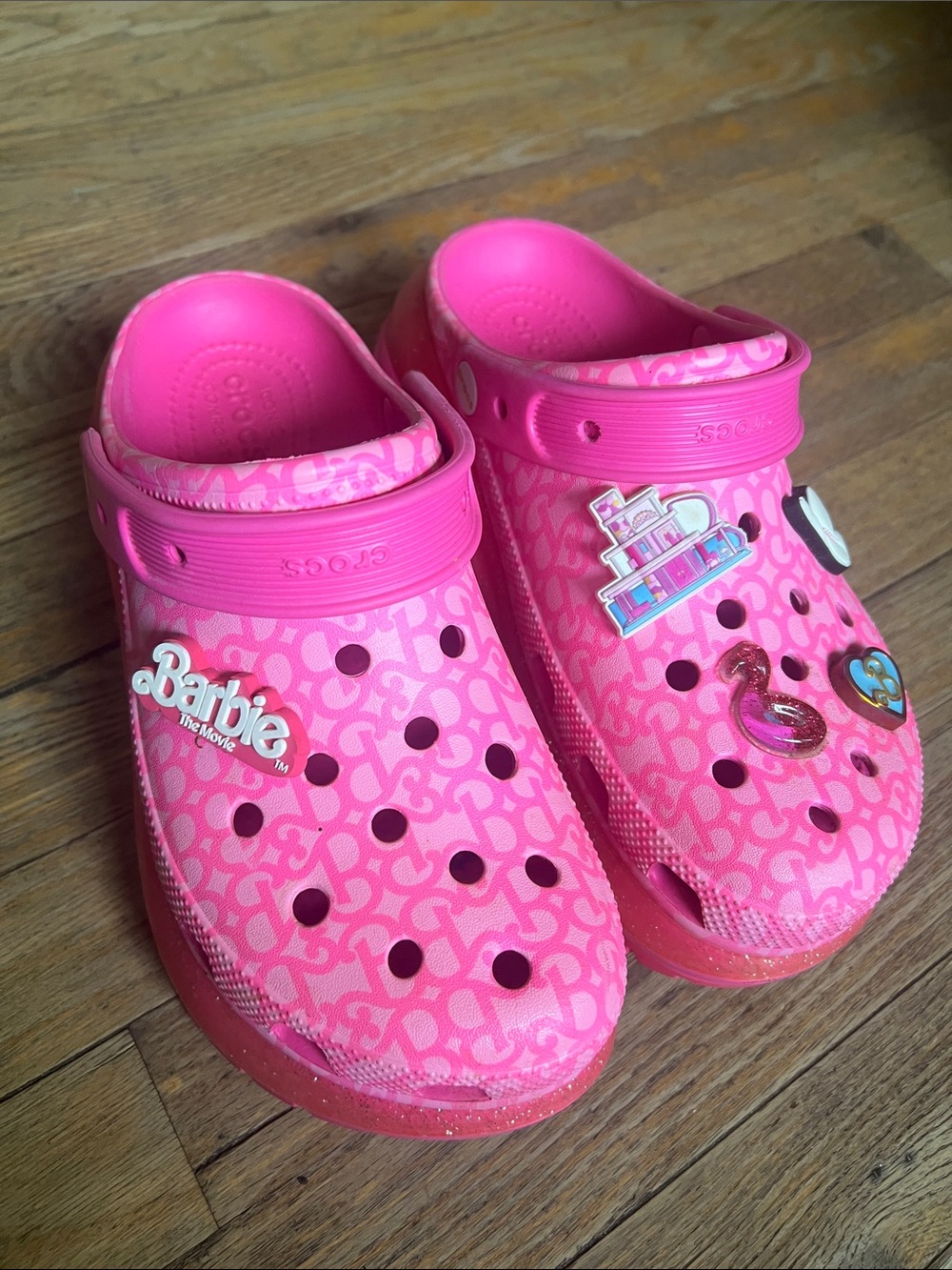Barbie Hot Pink Patterned Kids Slip-On Clogs with Charms